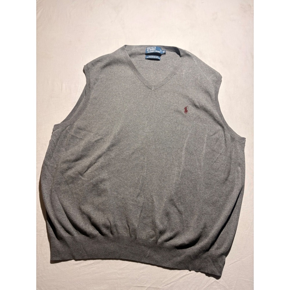 Polo Ralph Lauren Mens 3XB Big Pima Cotton V-Neck Sweater Vest Gray Red Pony